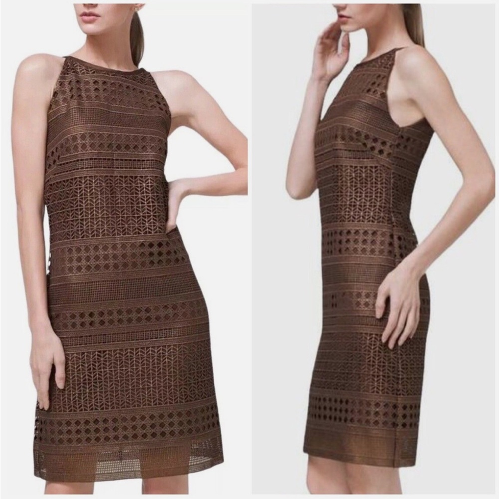 White House Black Market brown metallic laser-cut sleeveless dress resort summer